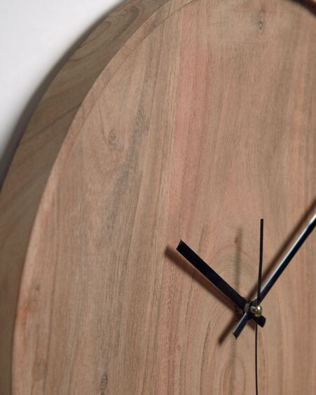 Reloj de pared redondo Zakie de madera maciza de acacia acabado natural Ø 30 cm