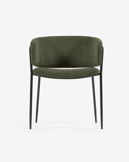 Silla Runnie de pana gruesa verde oscuro con patas de acero acabado pintado negro