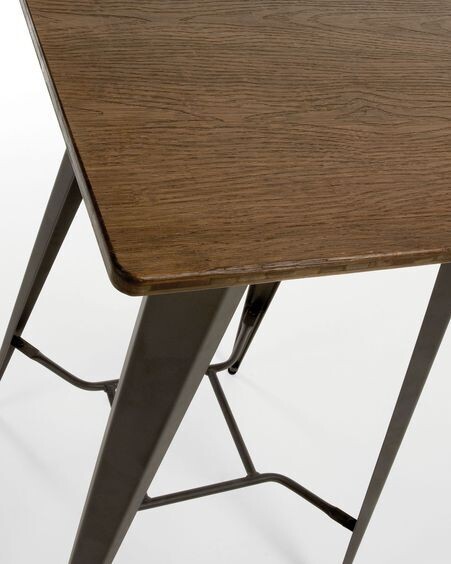 Mesa Malira acero y madera maciza de bambú 60 x 60 cm