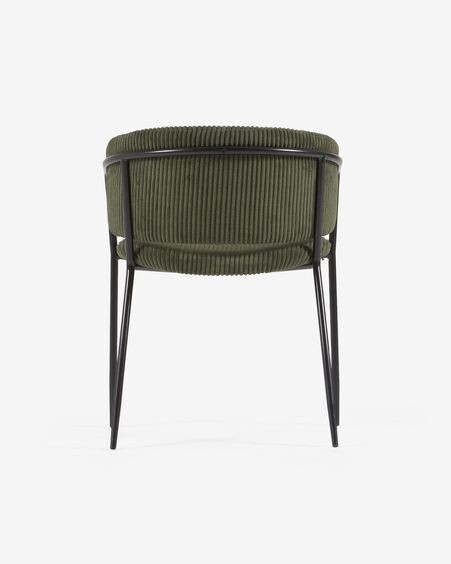 Silla Runnie de pana gruesa verde oscuro con patas de acero acabado pintado negro