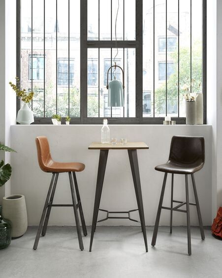 Mesa Malira acero y madera maciza de bambú 60 x 60 cm