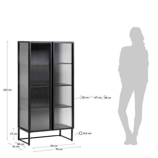 Vitrina Trixie acero con acabado negro 70 x 143 cm