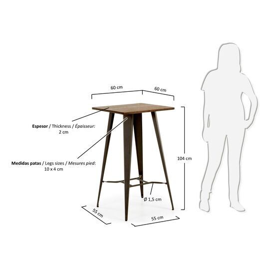 Mesa Malira acero y madera maciza de bambú 60 x 60 cm