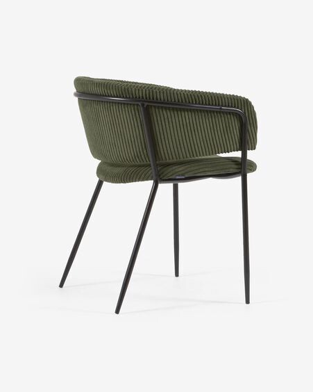 Silla Runnie de pana gruesa verde oscuro con patas de acero acabado pintado negro