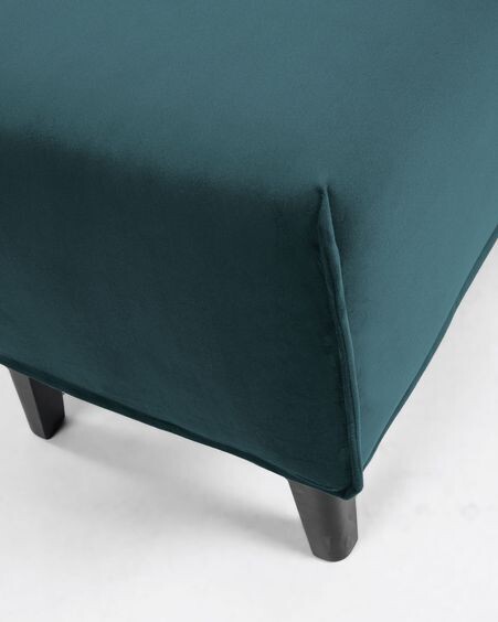 Banqueta Dyla terciopelo turquesa y madera maciza de haya 111 cm