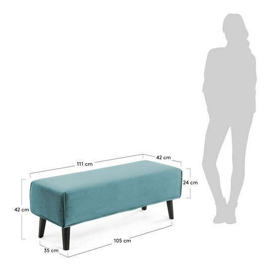 Banqueta Dyla terciopelo turquesa y madera maciza de haya 111 cm