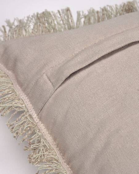 Funda cojín Ailen algodón y lino flecos beige 30 x 50 cm