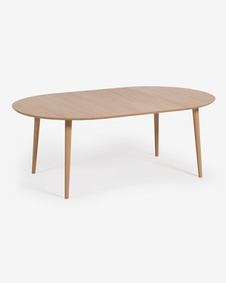 Mesa extensible redonda Oqui chapa de roble y patas de madera maciza Ø 120 (200) x 120 cm