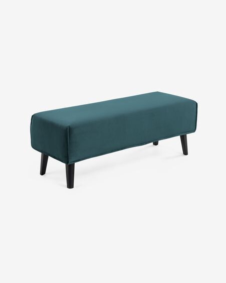 Banqueta Dyla terciopelo turquesa y madera maciza de haya 111 cm