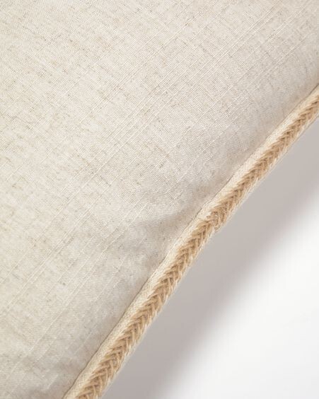 Funda de cojín Idara de lino y yute natural con borde beige 30 x 50 cm