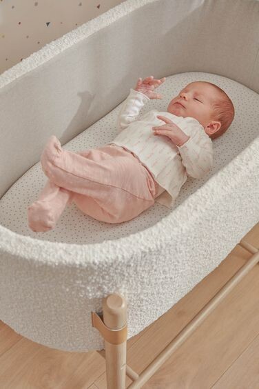 Sábana bajera para moisés Nahima 100% algodón orgánico (GOTS) topos rosa