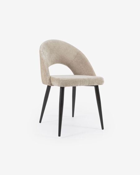 Silla Mael de chenilla beige y patas de acero con acabado negro
