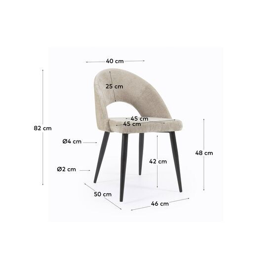 Silla Mael de chenilla beige y patas de acero con acabado negro