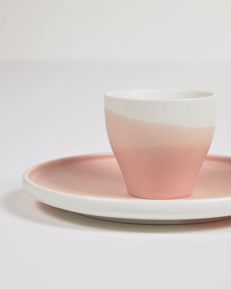 Taza de café Sayuri de porcelana rosa y blanco