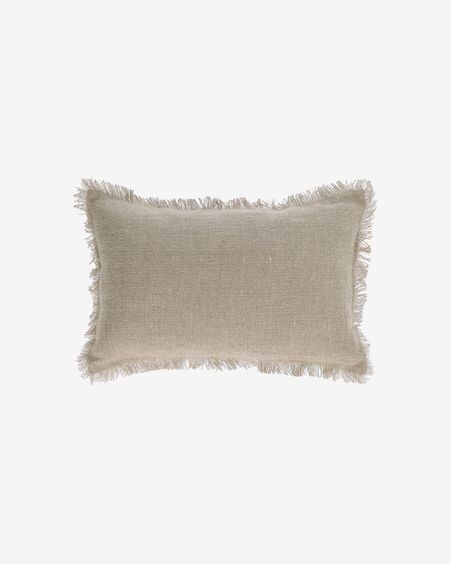 Funda cojín Ailen algodón y lino flecos beige 30 x 50 cm
