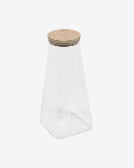 Bote grande Adalis de vidrio transparente y madera de  bambú