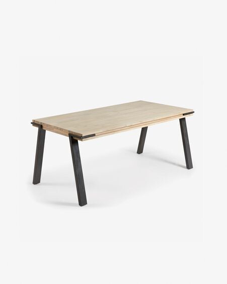 Mesa Thinh de madera maciza de acacia y patas de acero con acabado negro 200 x 95 cm