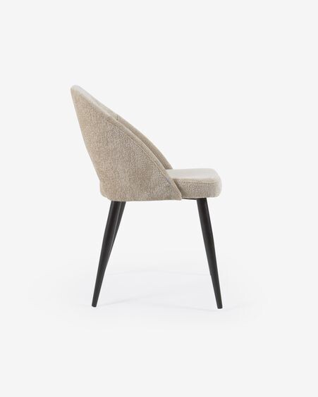 Silla Mael de chenilla beige y patas de acero con acabado negro