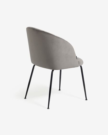 Silla Lumina terciopelo gris claro patas acero acabado negro