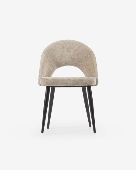 Silla Mael de chenilla beige y patas de acero con acabado negro