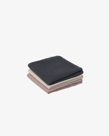 Set Indi de 3 toallas 100% algodón orgánico (GOTS) rosa beige y gris