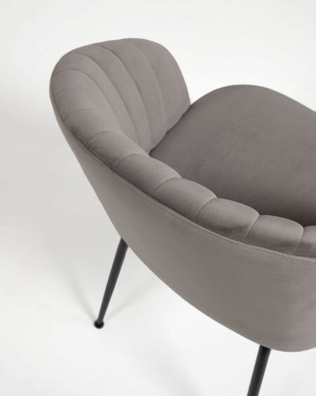 Silla Lumina terciopelo gris claro patas acero acabado negro
