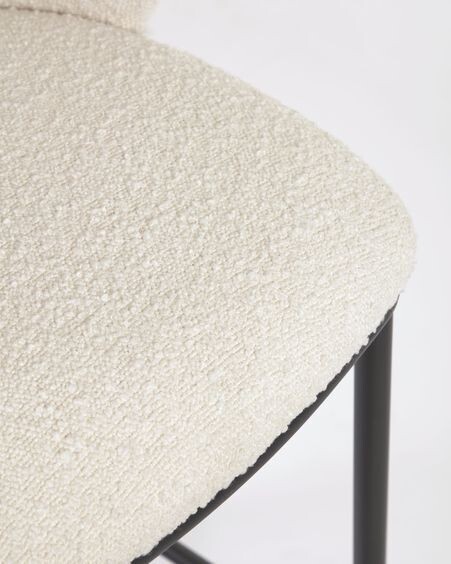 Taburete Ciselia de borreguito blanco y metal negro altura 75 cm