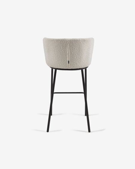 Taburete Ciselia de borreguito blanco y metal negro altura 75 cm