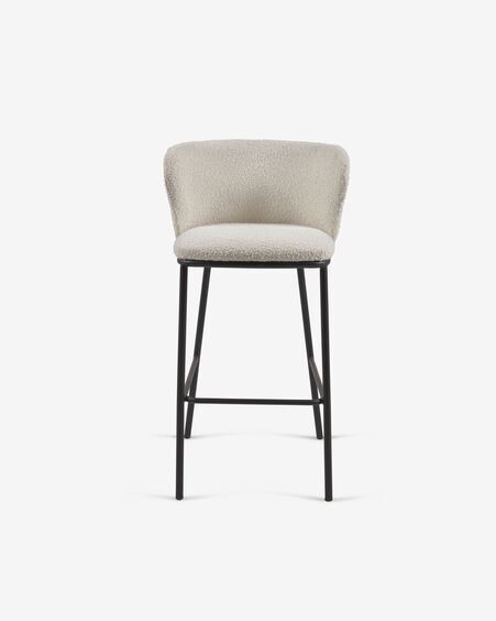 Taburete Ciselia de borreguito blanco y metal negro altura 75 cm