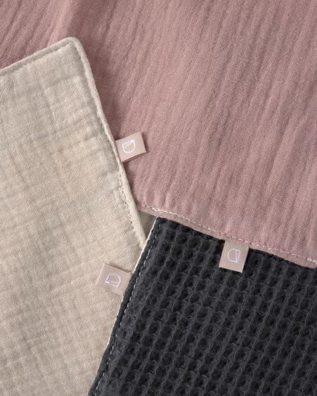 Set Indi de 3 toallas 100% algodón orgánico (GOTS) rosa beige y gris