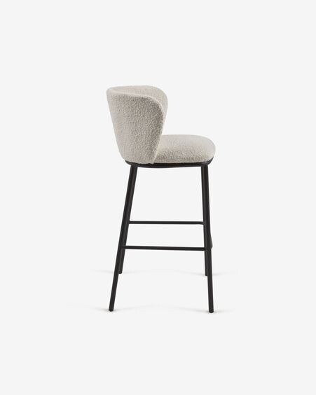 Taburete Ciselia de borreguito blanco y metal negro altura 75 cm