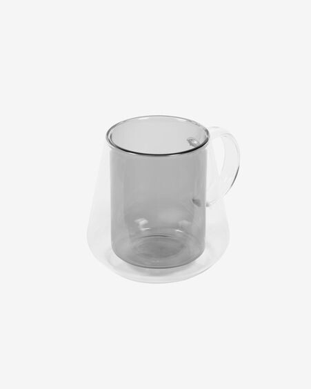 Taza grande Kimey de vidrio transparente y gris