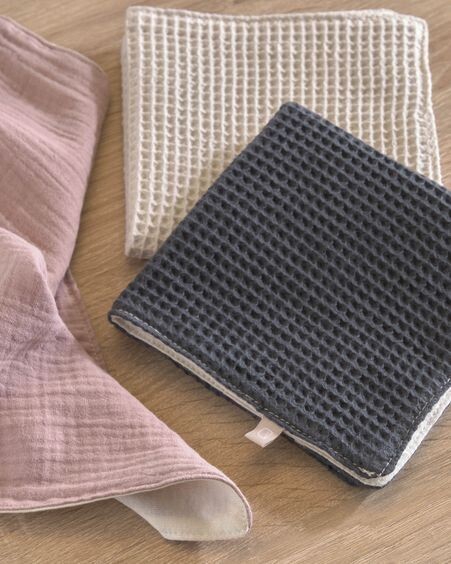 Set Indi de 3 toallas 100% algodón orgánico (GOTS) rosa beige y gris