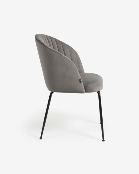 Silla Lumina terciopelo gris claro patas acero acabado negro