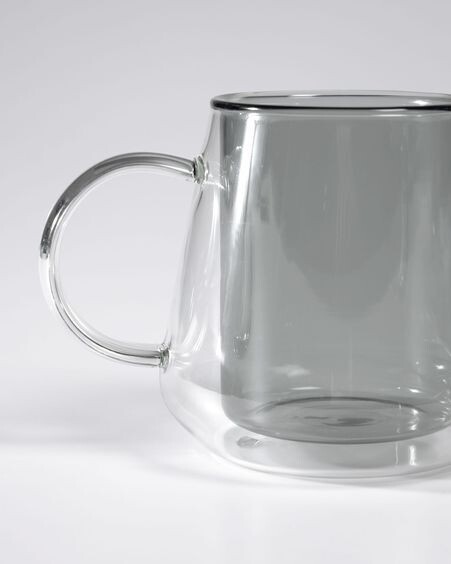 Taza grande Kimey de vidrio transparente y gris
