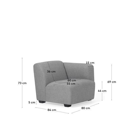 Módulo asiento con brazo derecho Legara gris claro 80 cm