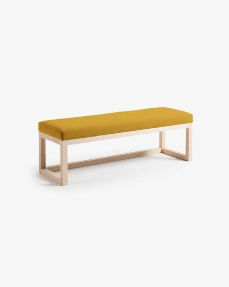 Banqueta Loya mostaza de madera maciza de haya 128 cm