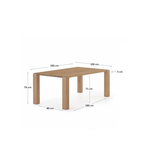Mesa Deyanira de chapa de roble y patas de madera maciza de roble 200 x 100 cm