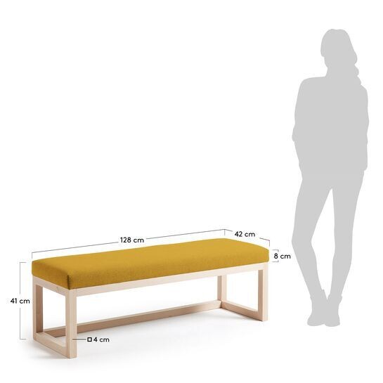 Banqueta Loya mostaza de madera maciza de haya 128 cm