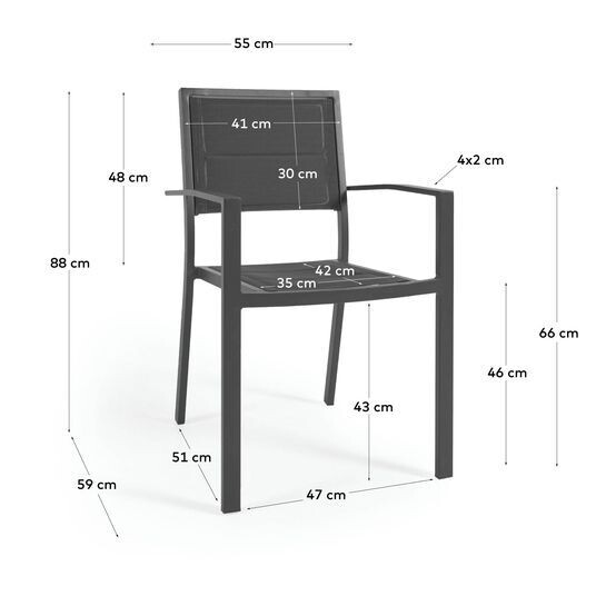 Silla de exterior Sirley de aluminio y textilene negro