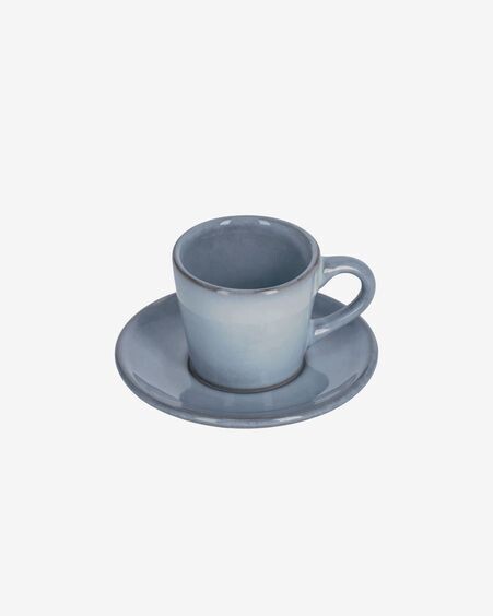 Taza de café Airena con plato de cerámica azul
