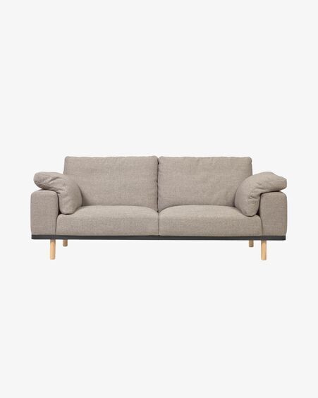 Sofá Noa 3 plazas con cojines beige patas acabado natural 230 cm
