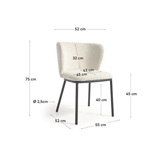 Silla Ciselia de borreguito blanco y metal negro