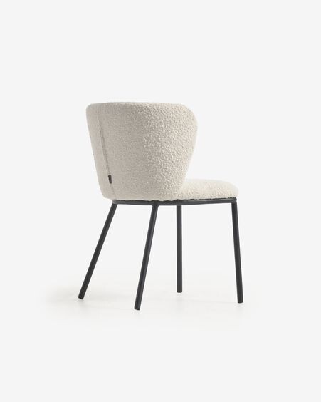Silla Ciselia de borreguito blanco y metal negro