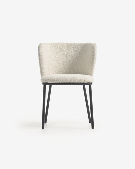 Silla Ciselia de borreguito blanco y metal negro