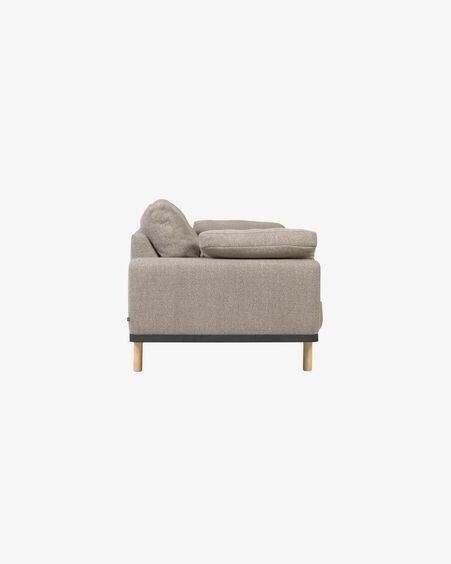 Sofá Noa 3 plazas con cojines beige patas acabado natural 230 cm