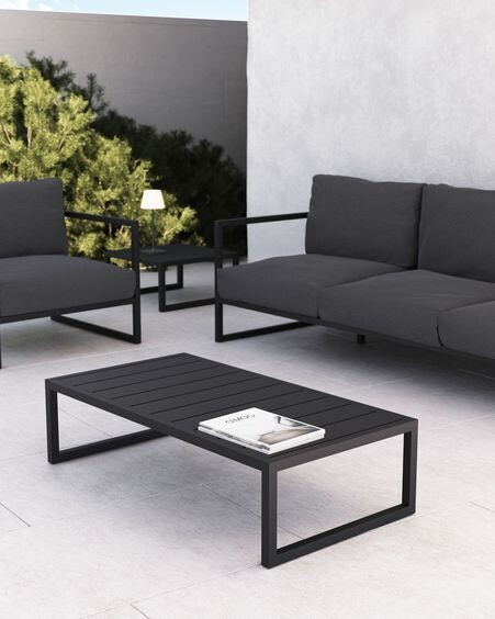 Mesa de centro 100% exterior Comova de aluminio negro 60 x 114 cm