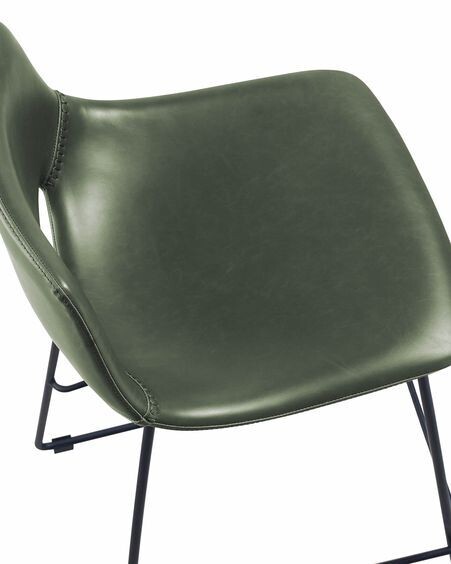 Taburete Zahara piel sintética verde y acero con acabado negro altura 76 cm