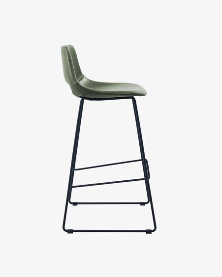 Taburete Zahara piel sintética verde y acero con acabado negro altura 76 cm