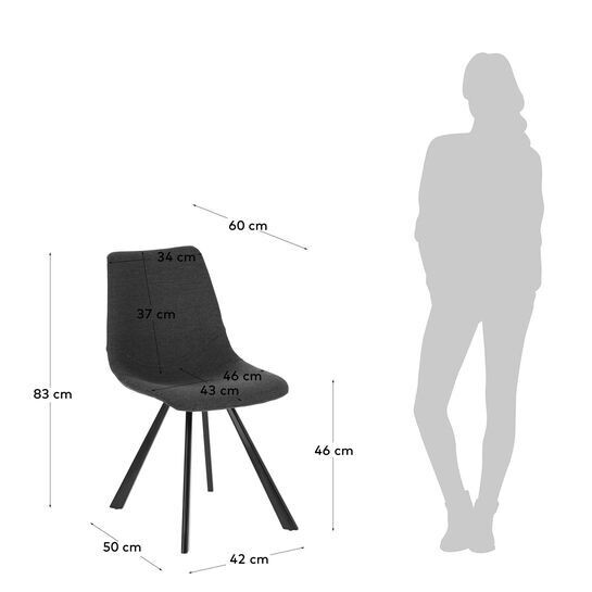 Silla Alve gris oscuro y patas de acero con acabado negro